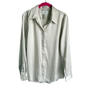 NWT BABATON BY ARITZIA 'Prospect' Matte Pearl Satin Ladies Button Up Blouse, M
